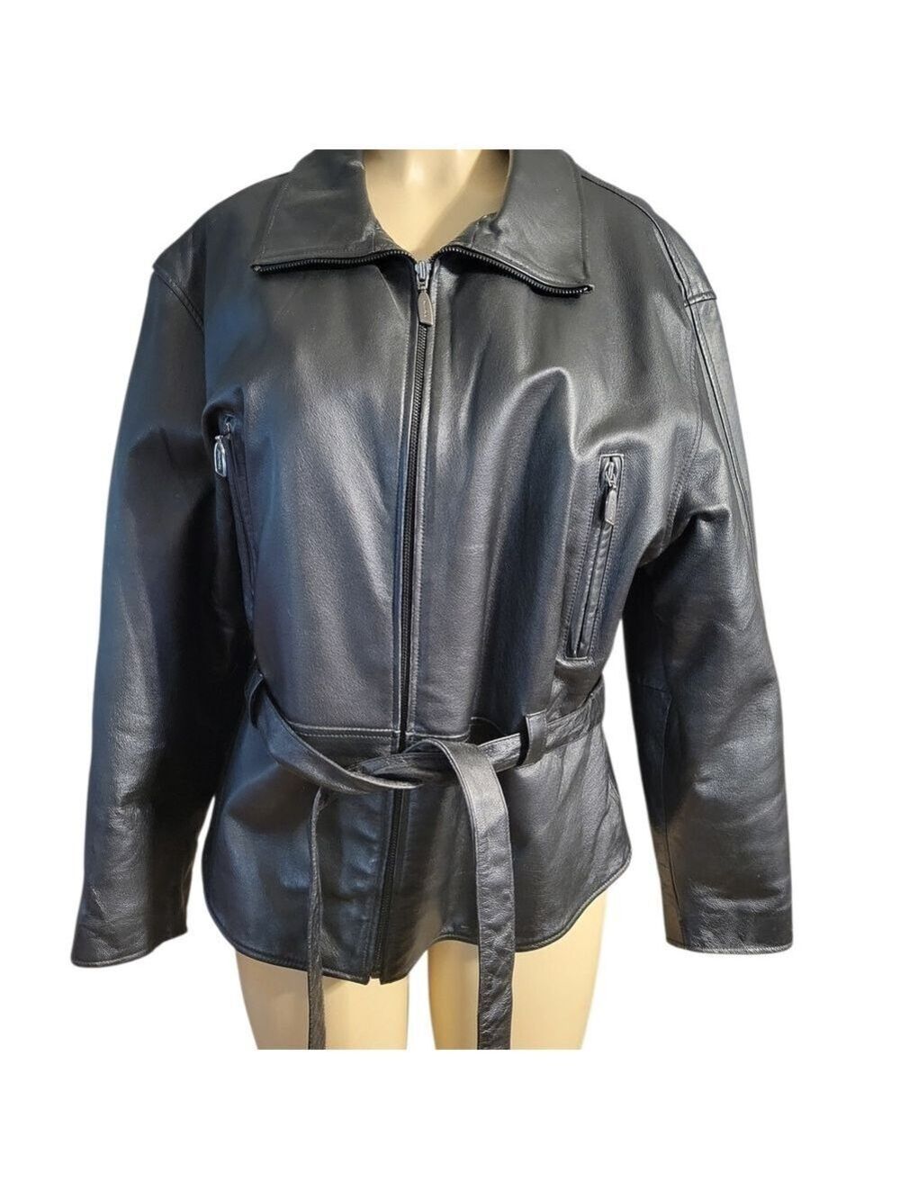 Marcia Collections Womens Leather Black Jacket 2XL Biker Sleek - Picture 2 of 6